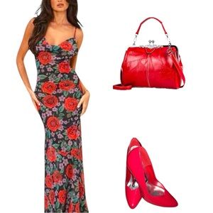 Commense Floral Maxi Dress - Red and Green nwt!